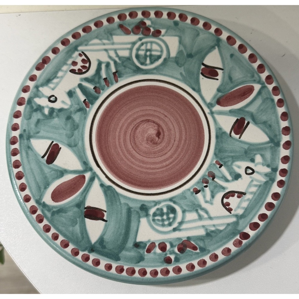 Vietri Solimene Campagna Cavallo Horse Plate 6-3/4" Green & Pink Made in Italy